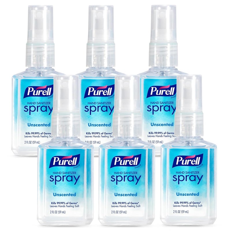 Purell رذاذ مطهر يدين متقدم، بدون رائحة، 2 أونصة سائلة زجاجة رذاذ بحجم السفر (عبوة من 6) – 2023-04-EC - Image 1